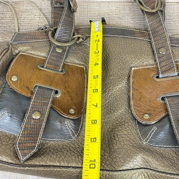 Claudia Firenze Handbag Pewter Metallic Leather Fur Chain Made in Italy - Picture 15 of 16